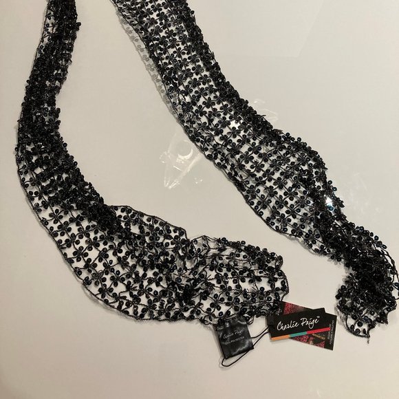 Charlie Paige Black Sequin Scarf NEW - Picture 3 of 4